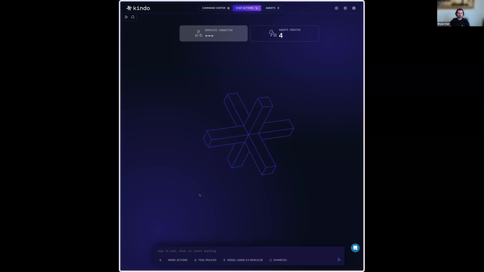 Kindo Chat Actions — empty/home state