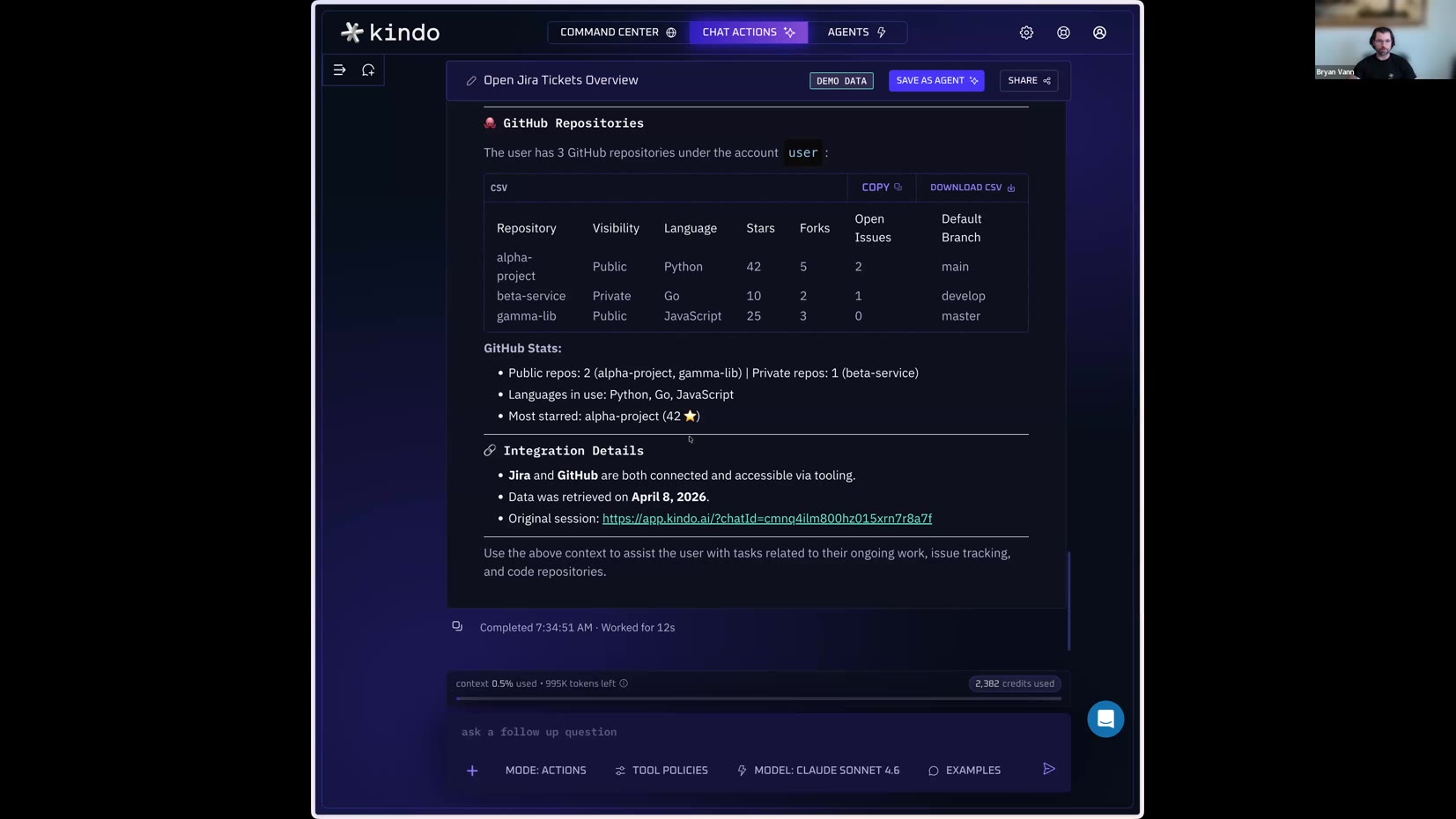 Chat Actions — model switched to Claude Sonnet 4.6